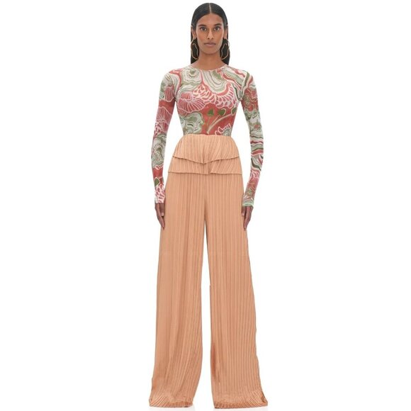 Andrea Iyamah Linea Pleated Peplum Pants Toffee Brown Bronze - Size XS - NWT - Picture 6 of 7